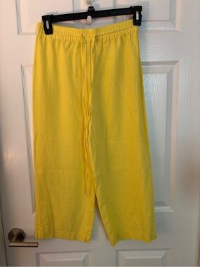 Dkny Yellow Elastic-Waist Pull-On Linen Pants XS